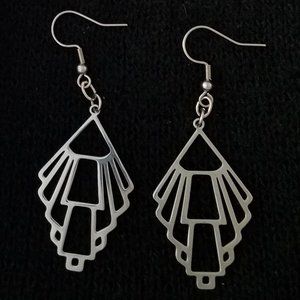 2+" Silver Tone DANGLING EARRINGS Art Deco NWOT